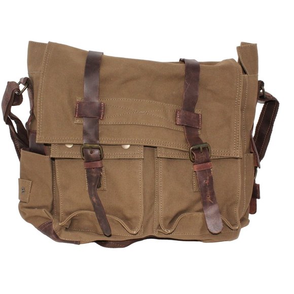 Berchirly Other - Berchirly Green Brown Canvas Messenger Bag Laptop Lined Buckle Snap Closure